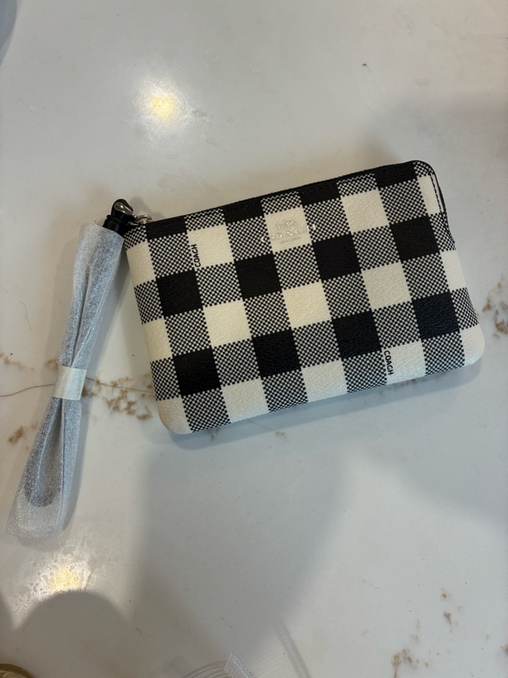 Coach Black & White Check Gingham Wristlet